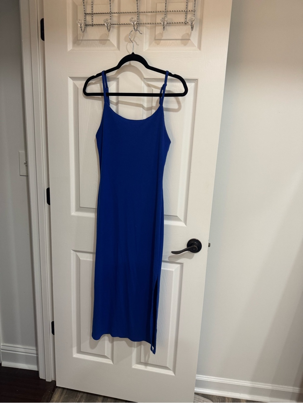 Royal Blue Ribbed Spaghetti-Strap Midi Slip Dress